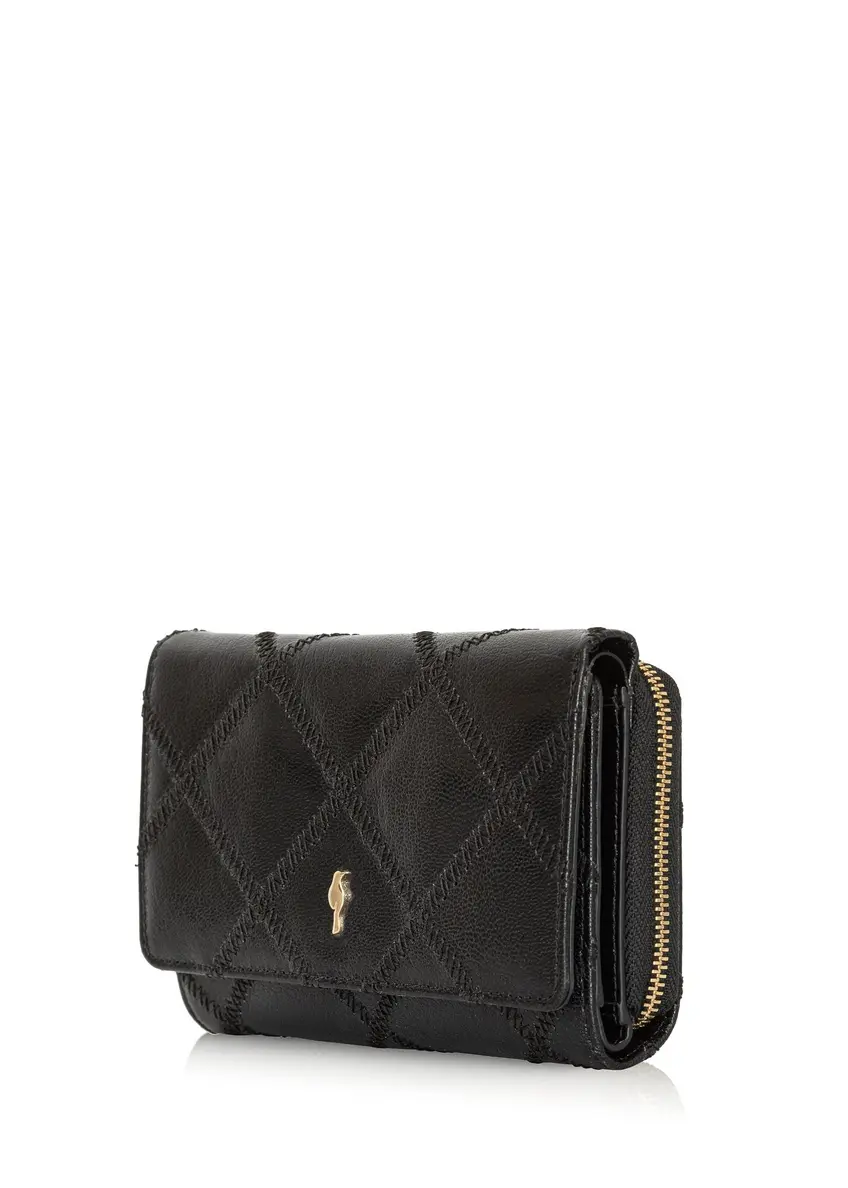 Black Quilted Leather Women's Wallet PORES-0939-99(Z24)