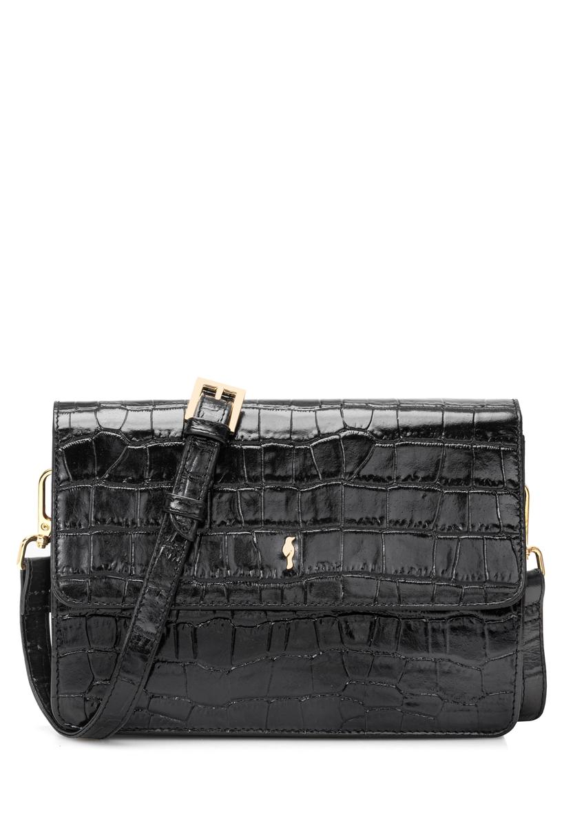 Czarna mała skórzana torebka croco TORES-1233-9G(W26)