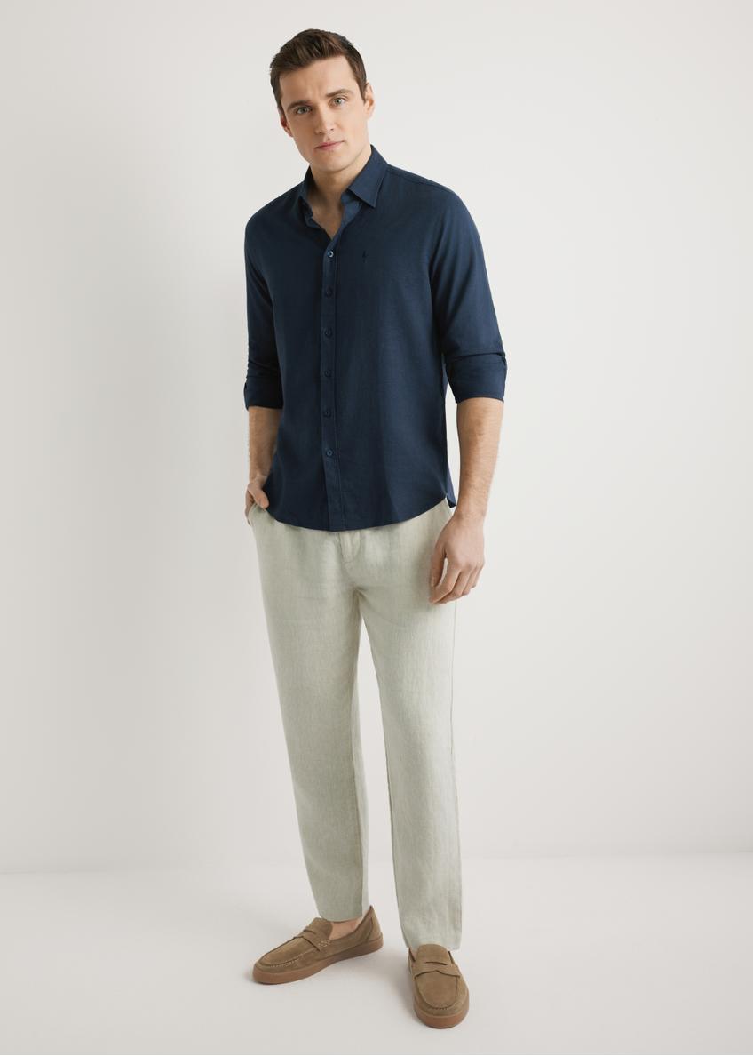 Beżowe lniane spodnie męskie SPOMT-0119-1B(W26)