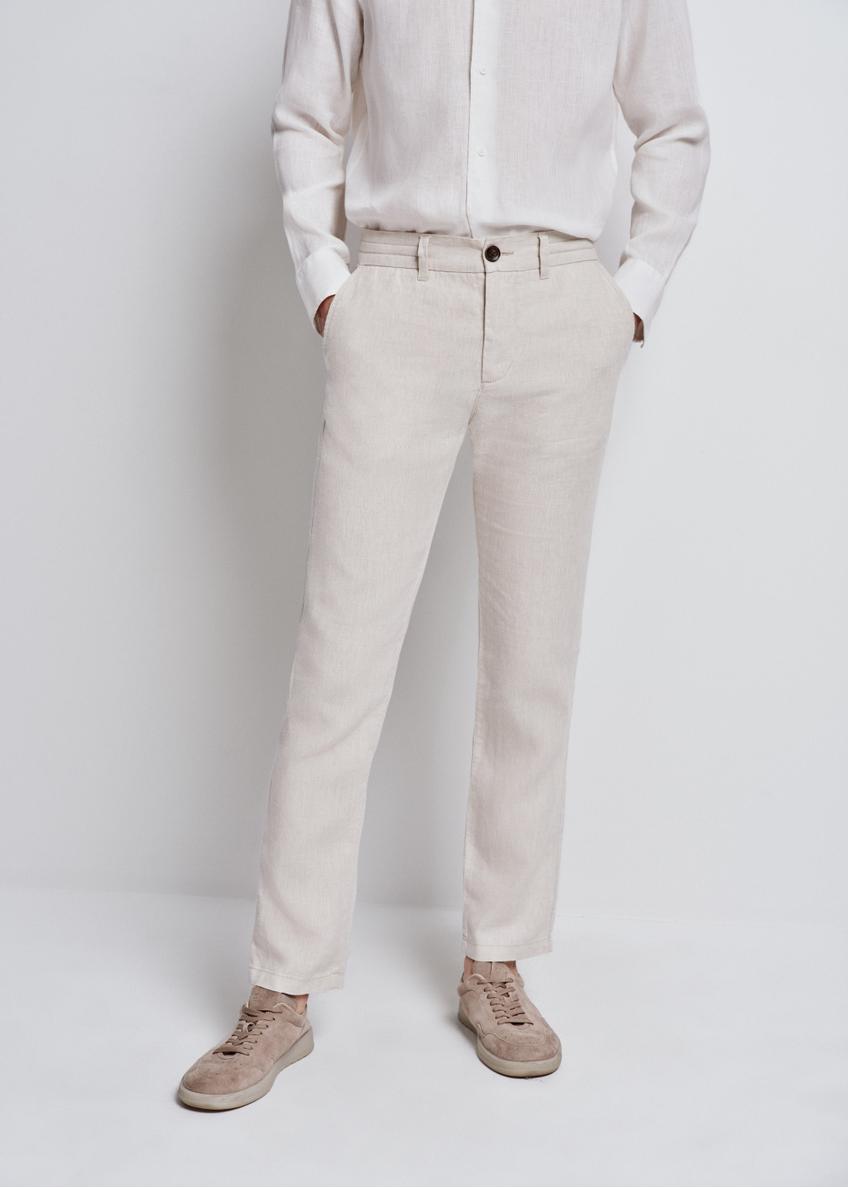 Beżowe lniane spodnie męskie SPOMT-0094-81(W24)