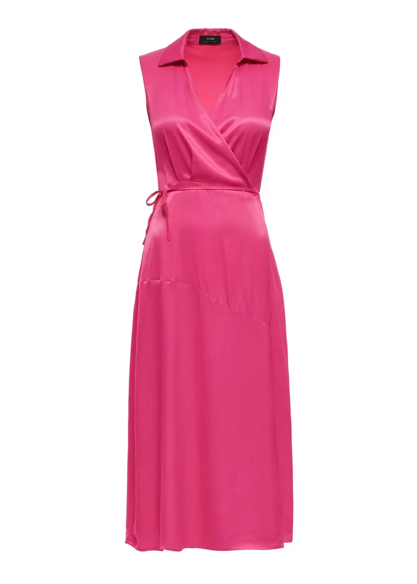 Różowa długa sukienka wiązana w pasie SUKDT-0188-31(W24)