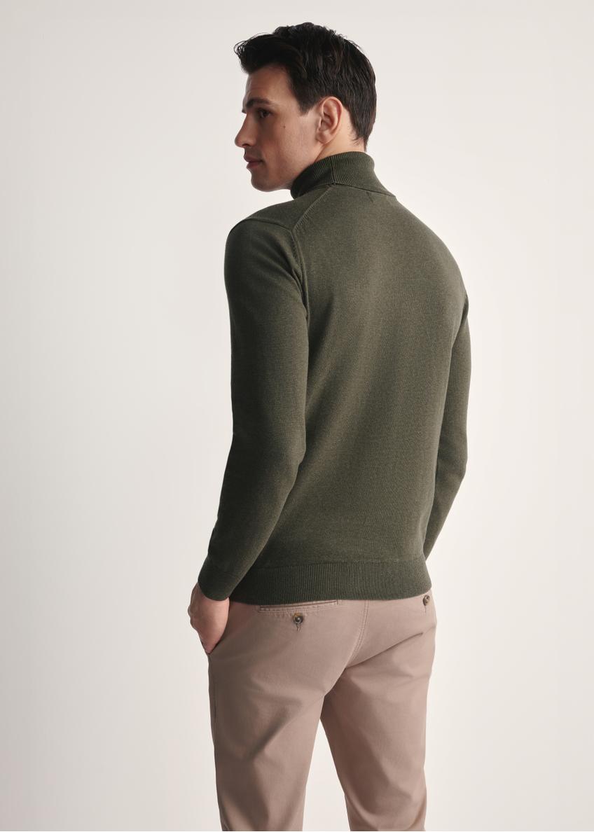 Sweter męski z golfem w kolorze khaki SWEMT-0095B-55(Z25)