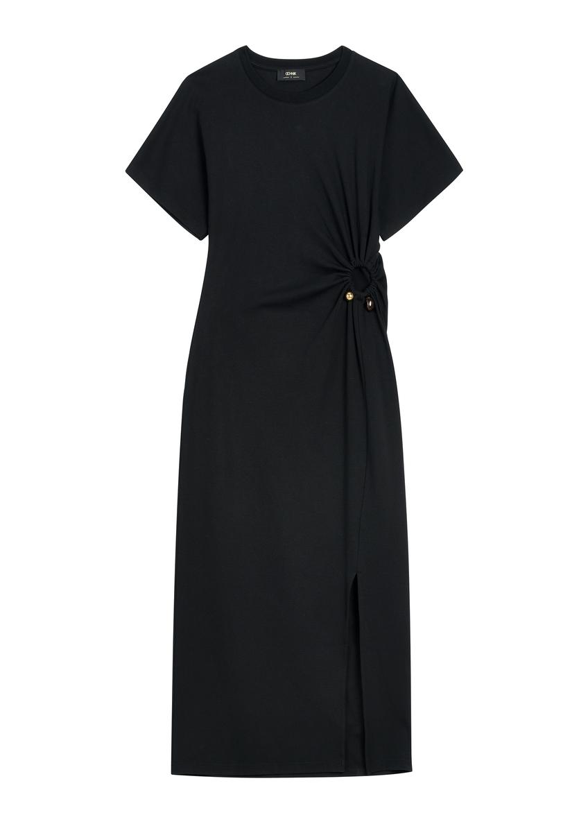 Czarna bawełniana sukienka midi SUKDT-0273-99(W26)