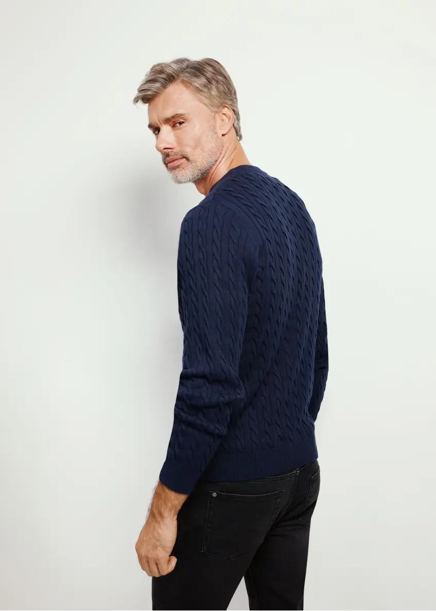 Navy blue men's cotton sweater SWEMT-0148-68(Z24)