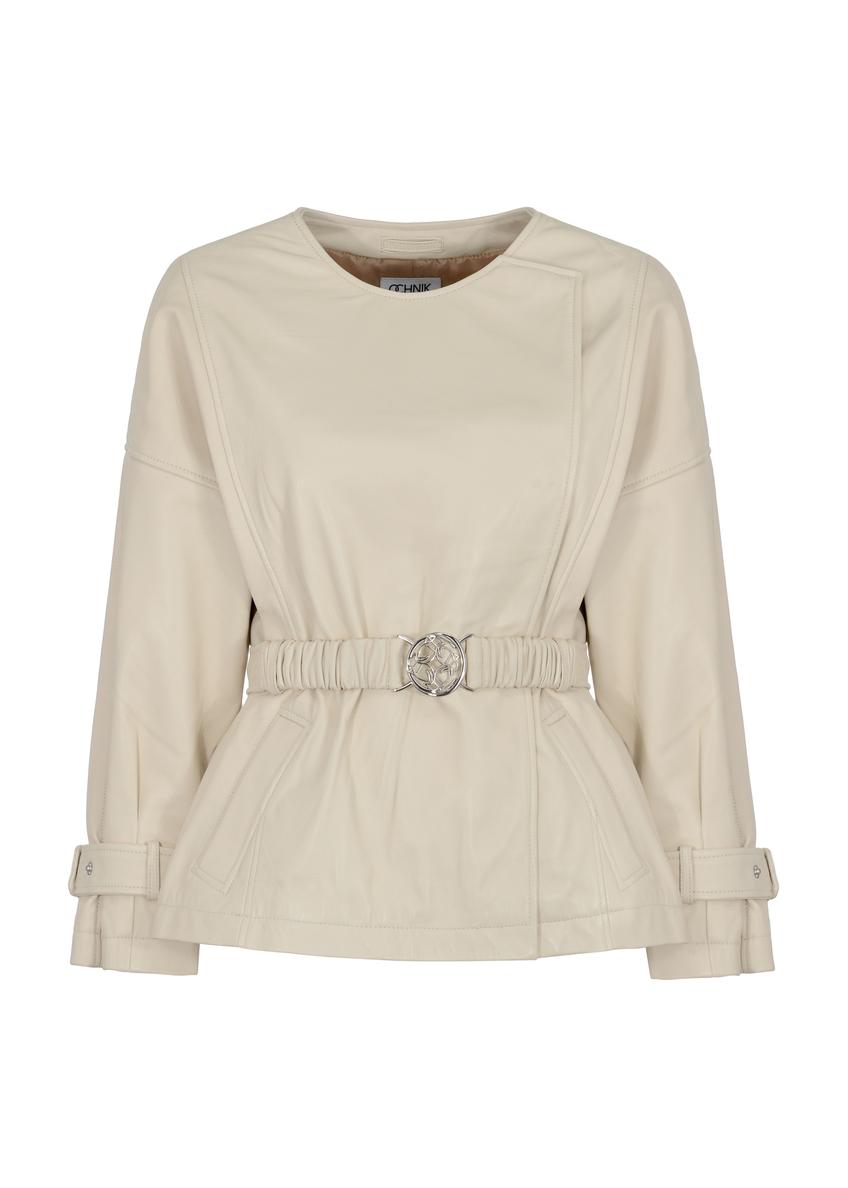 Skórzana kurtka damska z paskiem KURDS-0426-1037(W23)-06