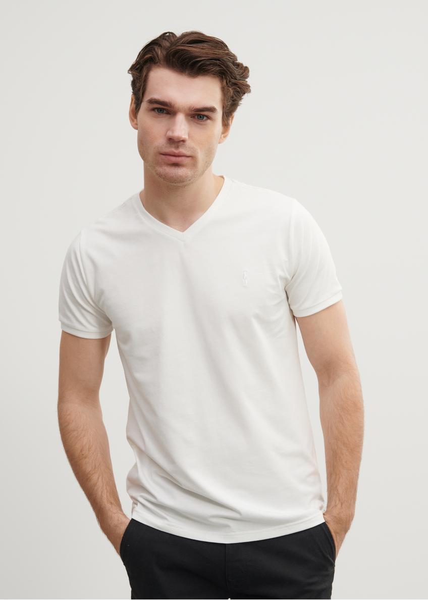 Biały basic T-shirt męski z logo TSHMT-0088-11(W24)
