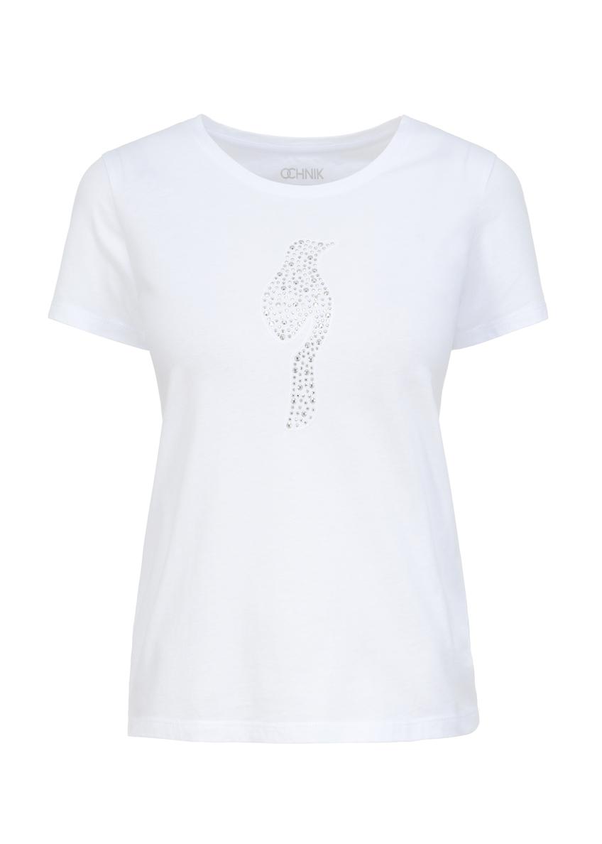 Biały T-shirt damski z cekinowym logo TSHDT-0108-11(W23)-03