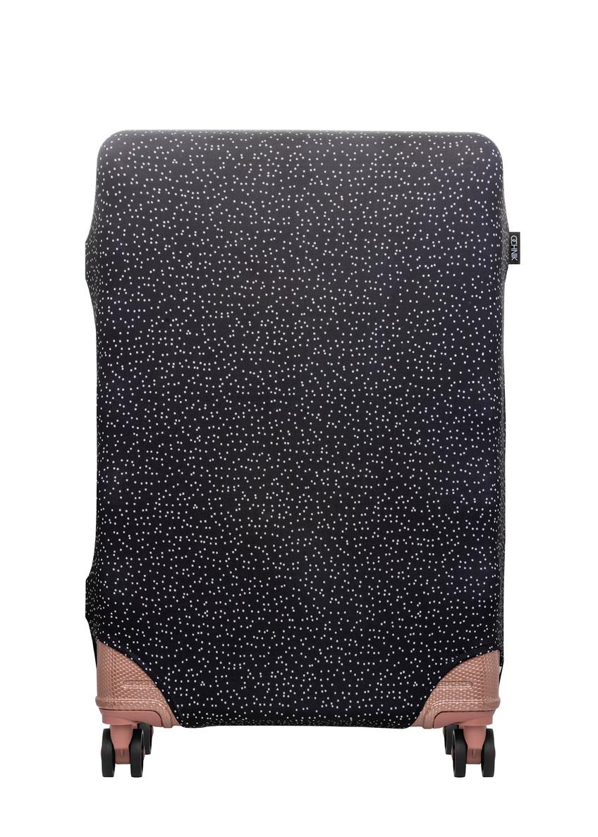 Pokrowiec na dużą walizkę w kropki AW-013-0007-9P-L(W26), widok produktu z przodu na walizce.
