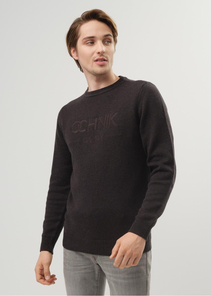 Ciemnoszary sweter męski z wyszytym logo SWEMT-0138-91(Z23)