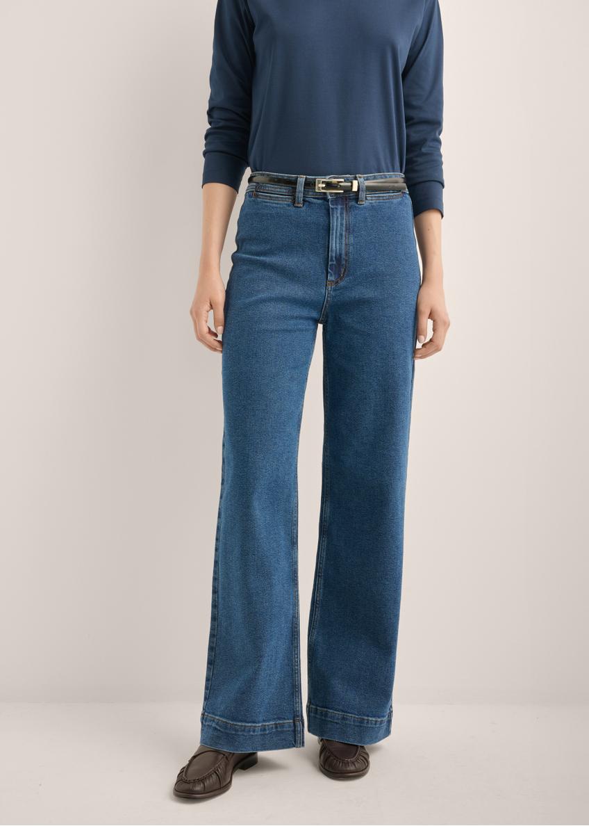 Damskie jeansy wide leg w kolorze ciemnogranatowym JEADT-0019-7D(Z26)