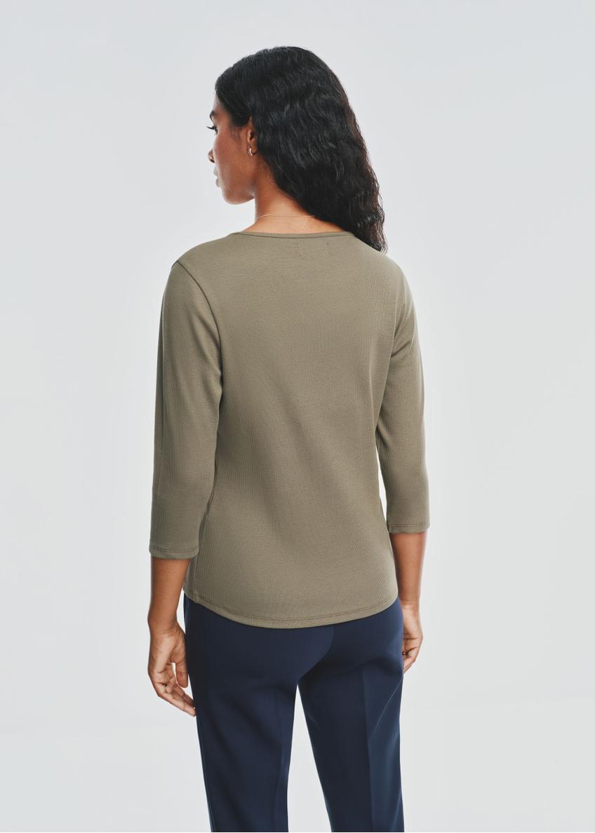 Khaki bluzka V dekolt damska LSLDT-0036-55(Z24)