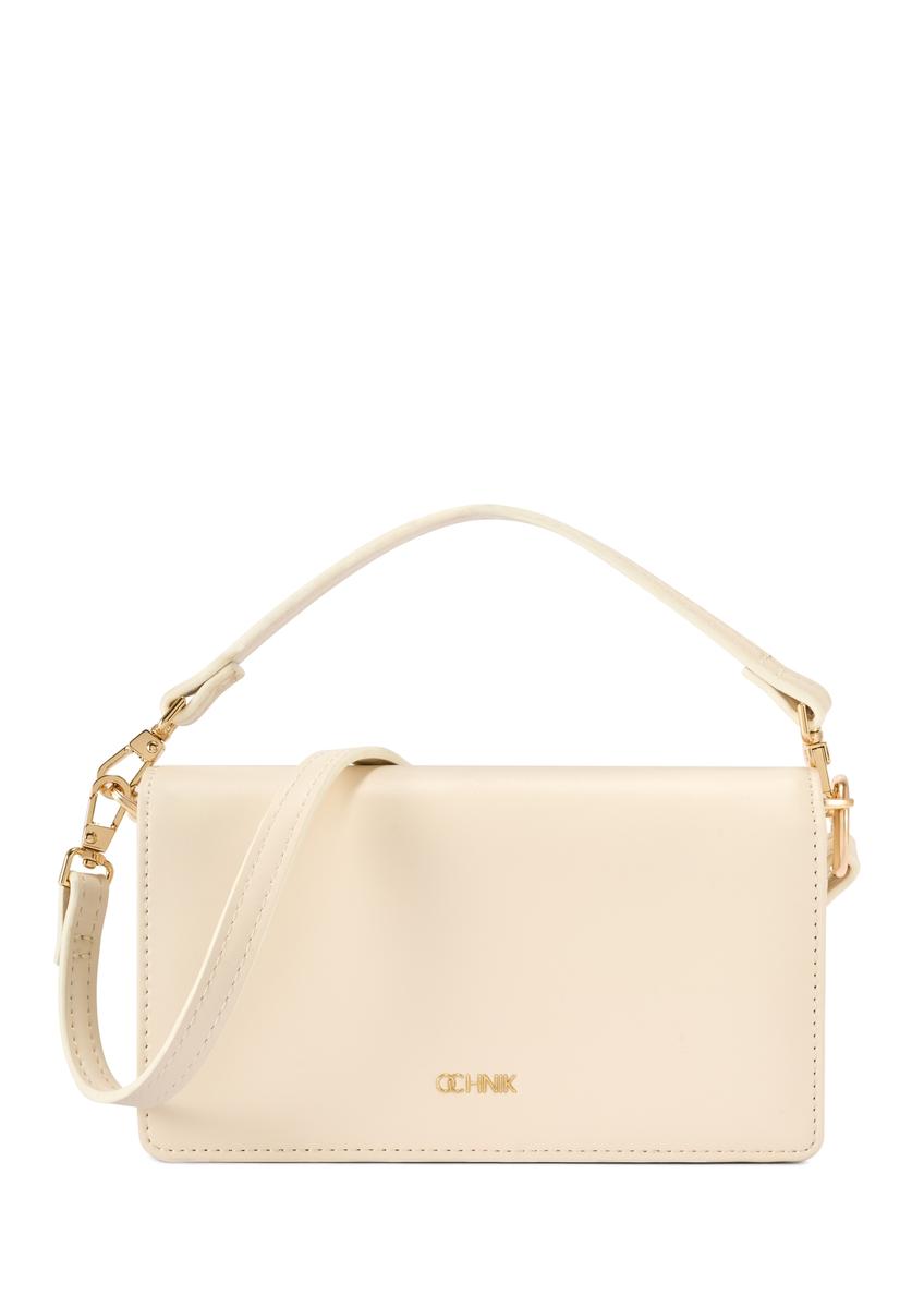 Kremowy portfel damski z paskiem POREC-0431-0B(W26) - widok produktu z przodu, na białym tle. 