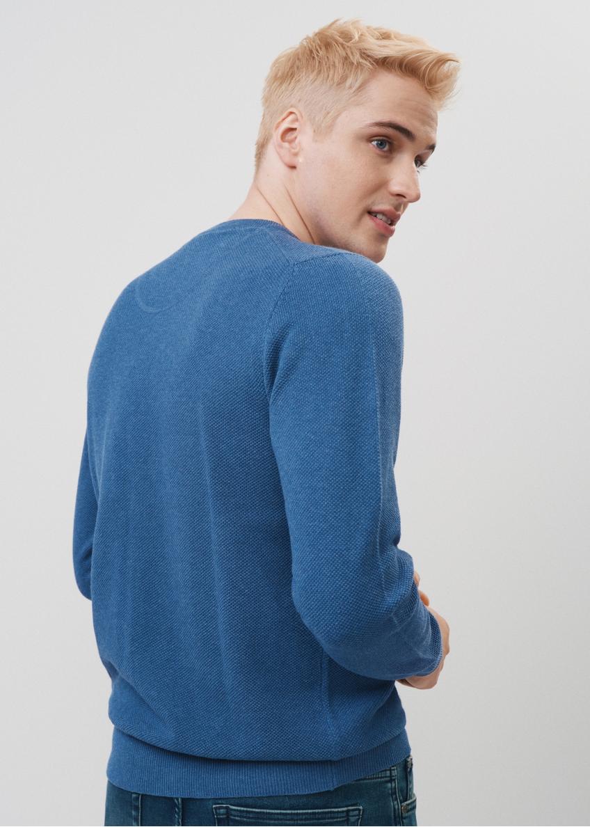 Niebieski bawełniany sweter męski z logo SWEMT-0135-60(Z23)