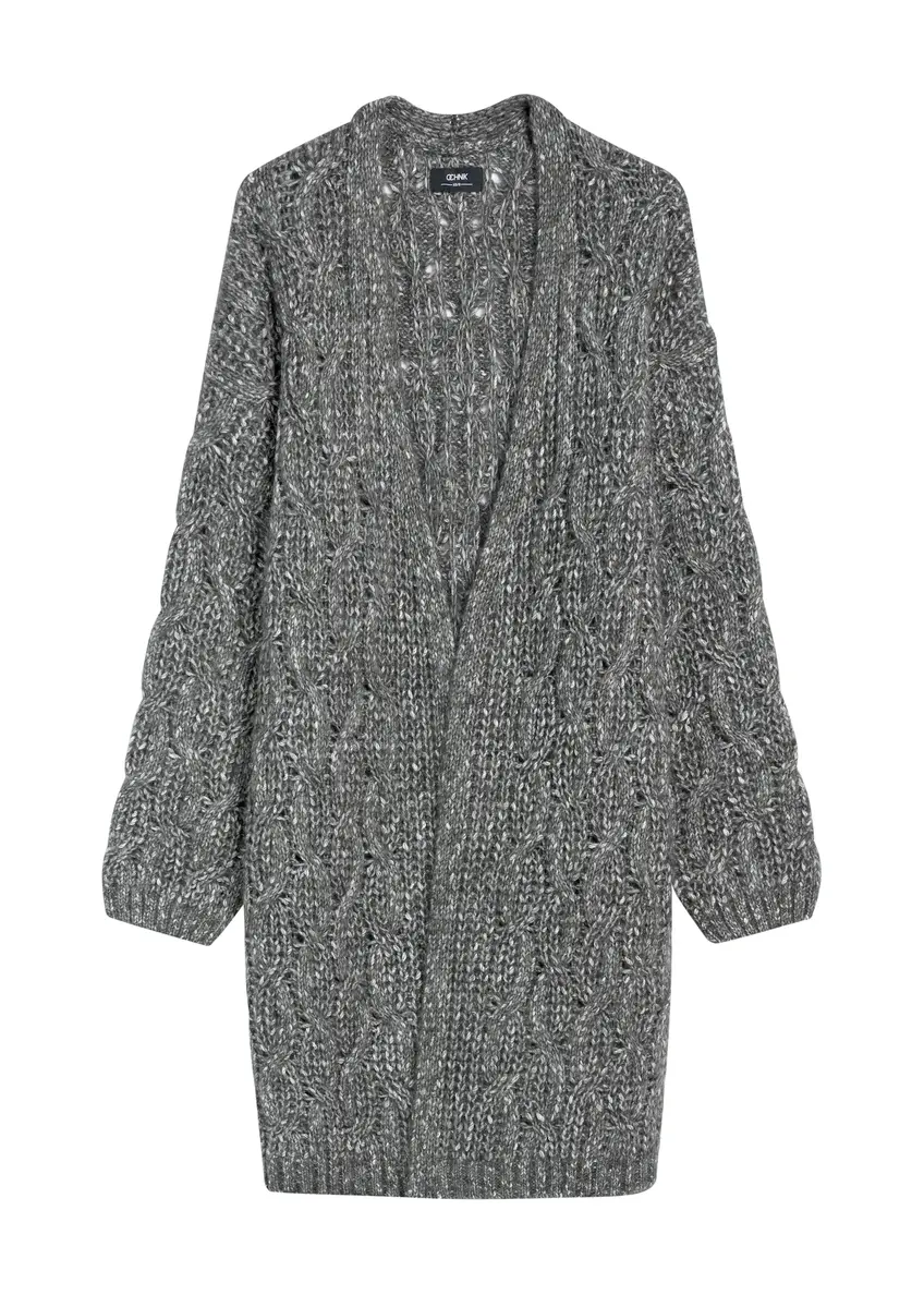Kardigan damski w kolorze grafitowym KARDT-0055-95(Z25), widok produktu od przodu na białym tle.