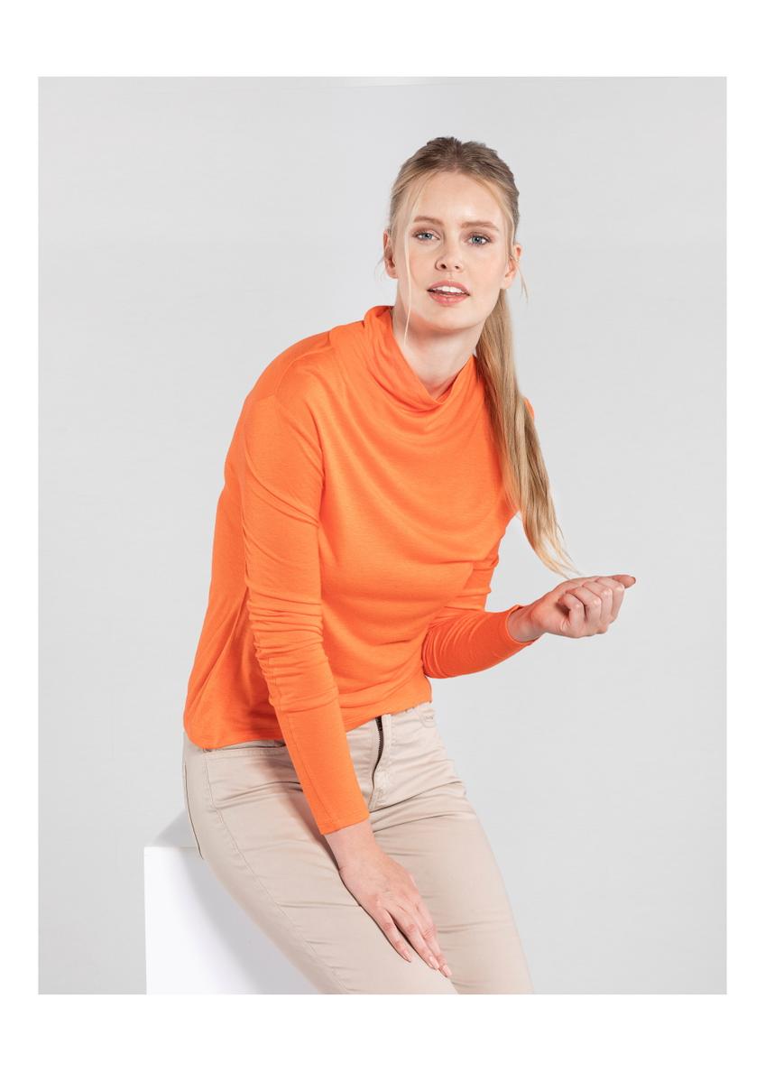 Orange women's blouse with half turtleneck BLUDT-0111-30(Z20)-01