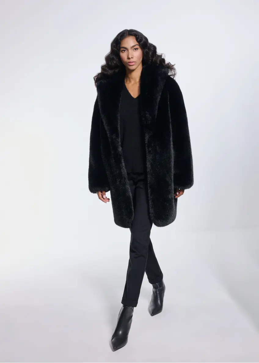 Black women's oversize fur coat FUTDP-0042-99(Z24)-01