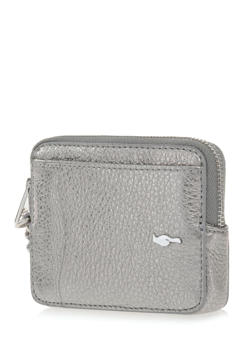 Mały srebrny skórzany portfel z  łańcuszkiem PORES-0873-92(Z23)