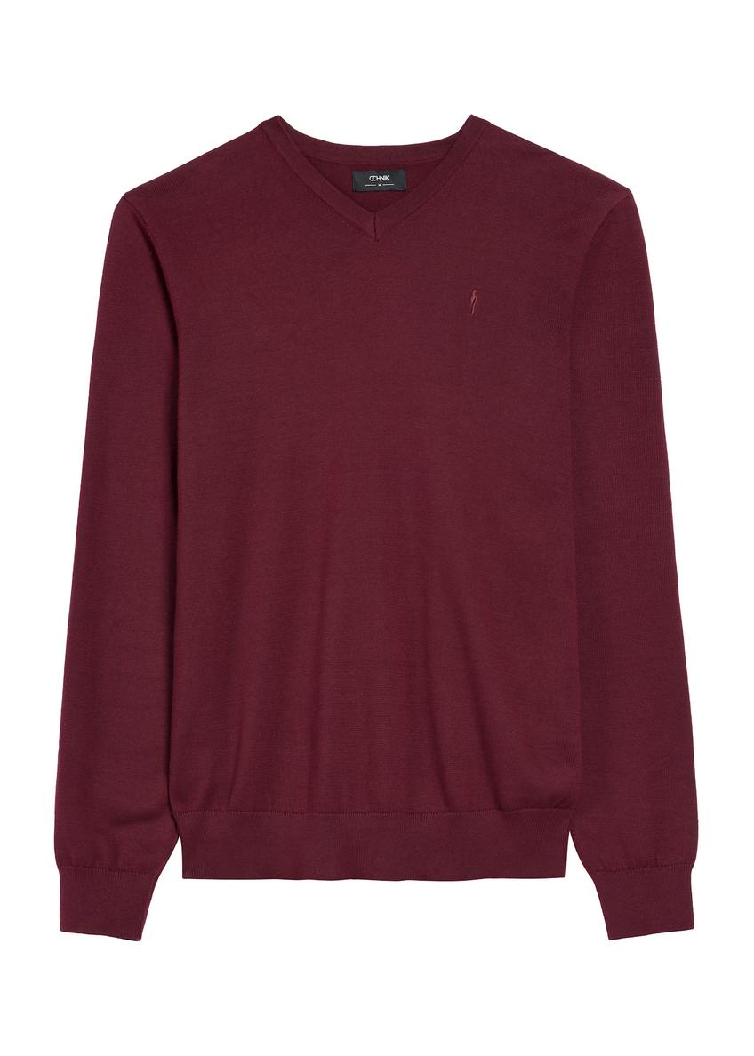 Bordowy sweter męski z logo SWEMT-0159A-49(Z25)