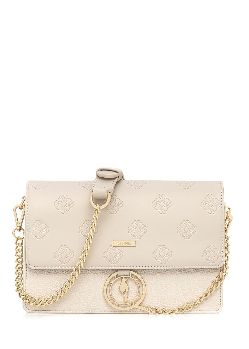Kremowa torebka damska z monogramem TOREC-0536-0B(W26)