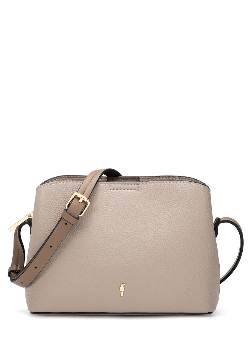 Beżowa mała torebka damska TOREC-0768-1B(W26), widok produktu z przodu na białym tle.