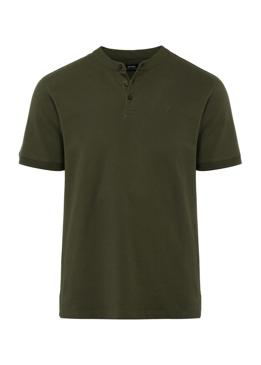 Koszulka polo męska w kolorze khaki POLMT-0061-55(W25)-01