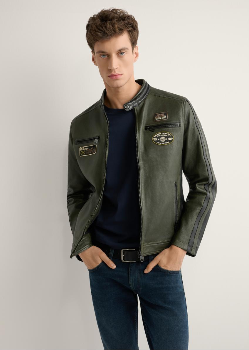 Skórzana kurtka męska w kolorze khaki KURMS-0399-8D(W26)