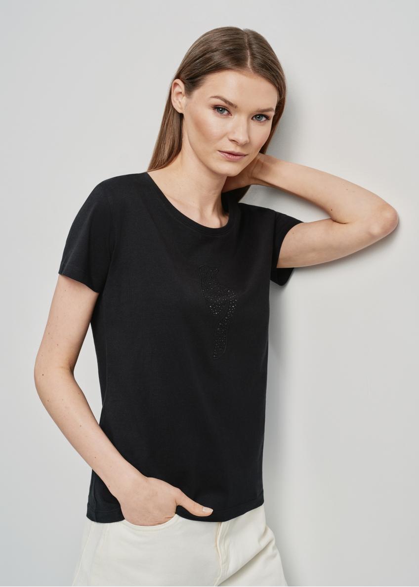 T-shirt damski czarny z ozdobną wilgą TSHDT-0123-99(W24)
