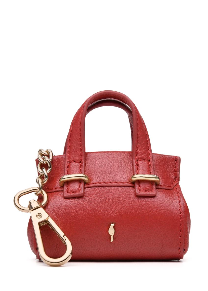 Czerwony skórzany brelok w kształcie torebki BRELOK-0214-42(Z25), widok produktu z przodu na białym tle.