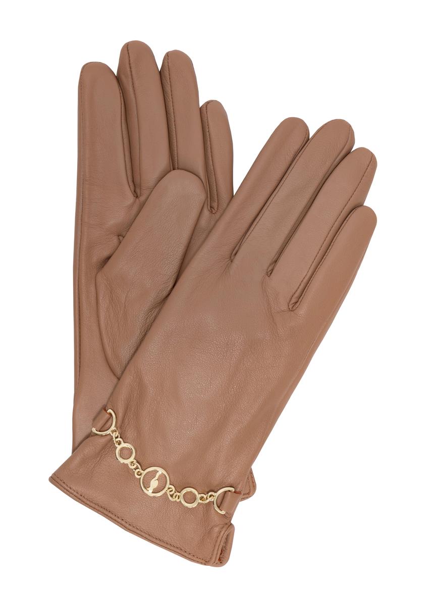 Skórzane brązowe rękawiczki damskie REKDS-0080-81(Z23)