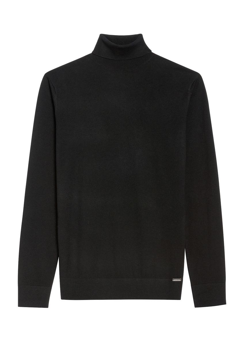 Czarny sweter męski z golfem SWEMT-0185-99(Z25), widok produktu z przodu na białym tle.