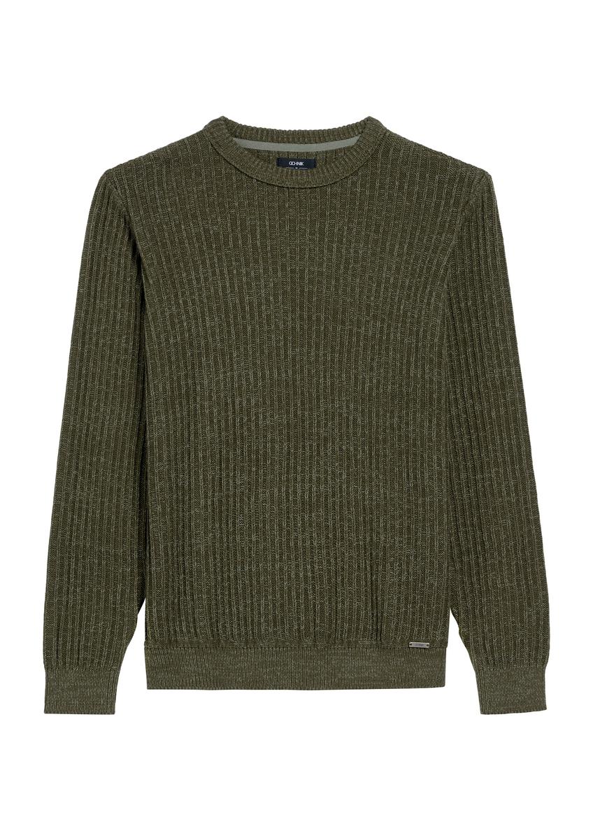 Sweter męski khaki SWEMT-0183-55(Z25), widok produktu z przodu na białym tle.