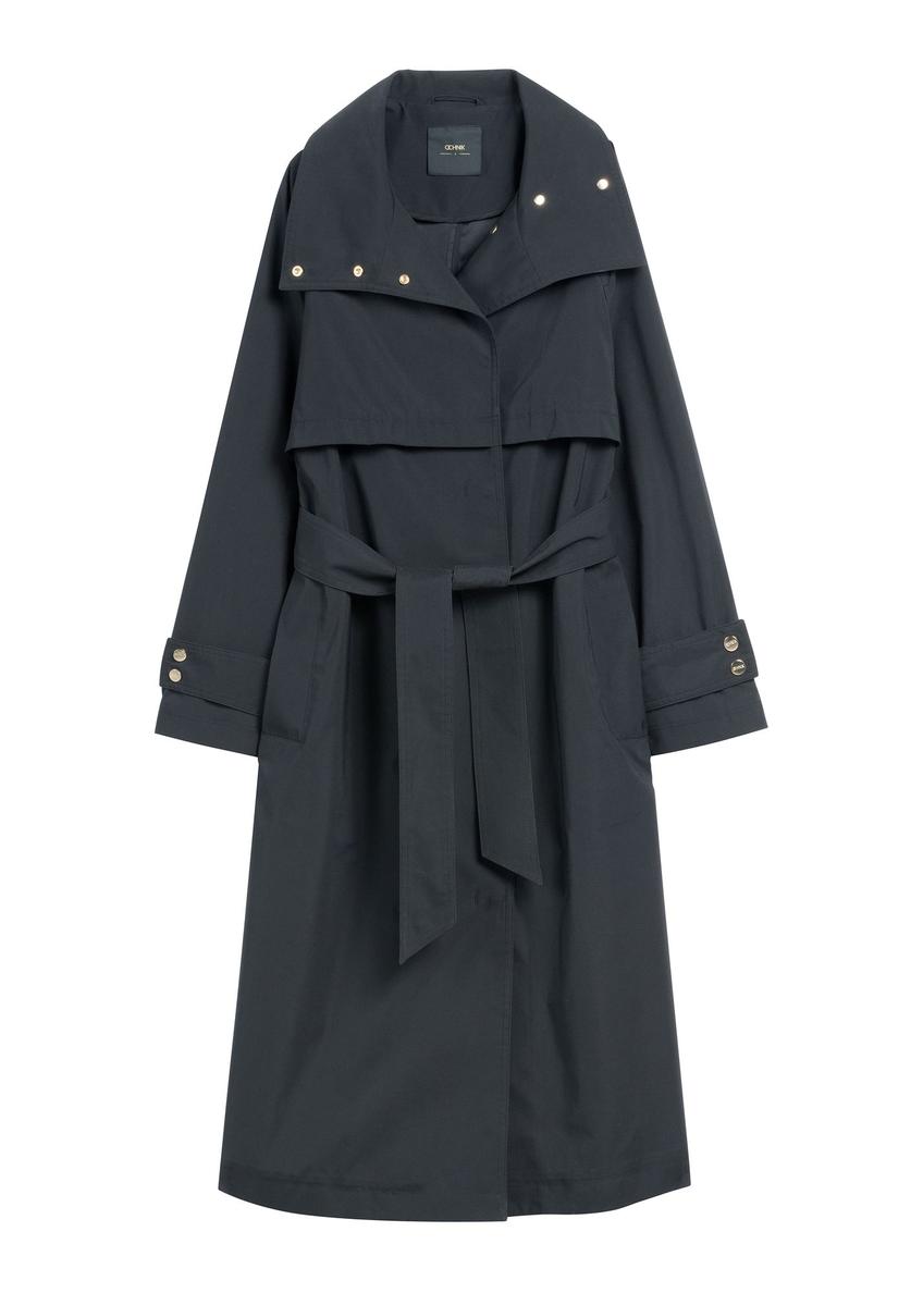 Czarny długi płaszcz damski KURDT-0653-99(W26)