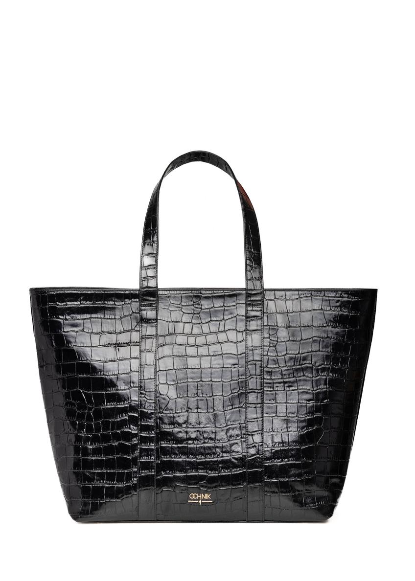 Torebka shopper damska croco TORES-0700C-9G(W26), widok produktu z przodu na białym tle.