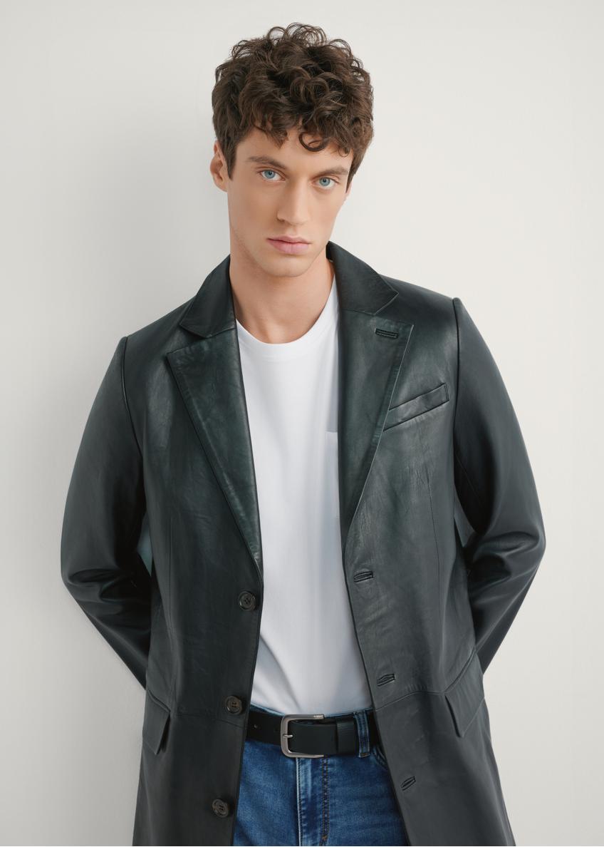 Czarny skórzany płaszcz męski KURMS-0388-99(W26)