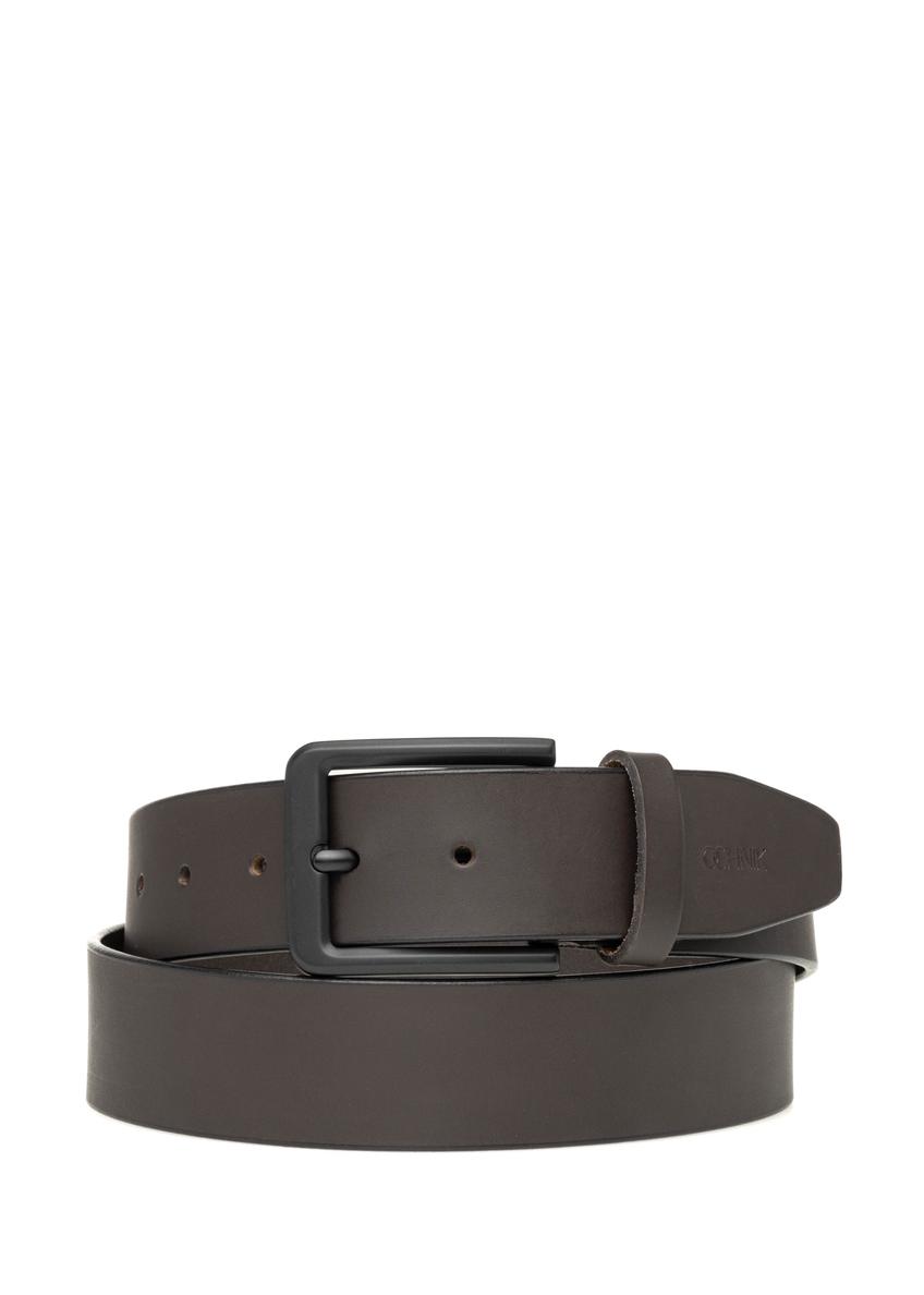 Brązowy skórzany pasek męski PASMS-0280-1H(W26) - widok produktu z przodu, na białym tle. 