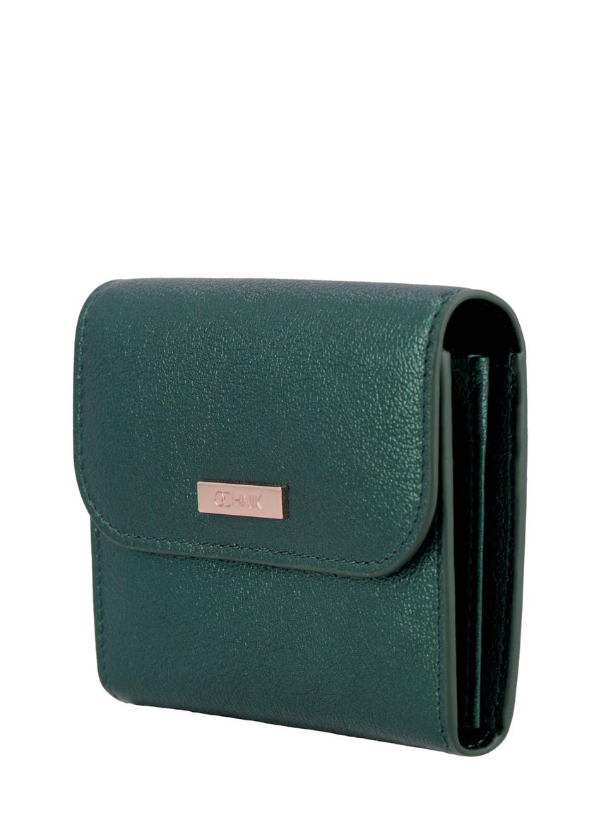 Mały skórzany portfel damski w kolorze ciemnozielonym PORES-1029-8C(Z26)