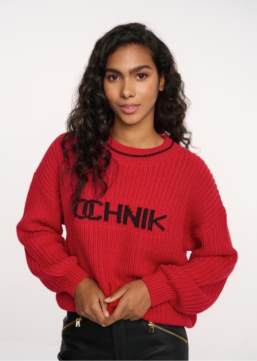 Czerwony sweter damski z logo OCHNIK SWEDT-0163-42(Z22)