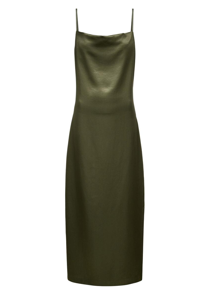 Sukienka khaki z satynowego materiału SUKDT-0218-55(W25)-01