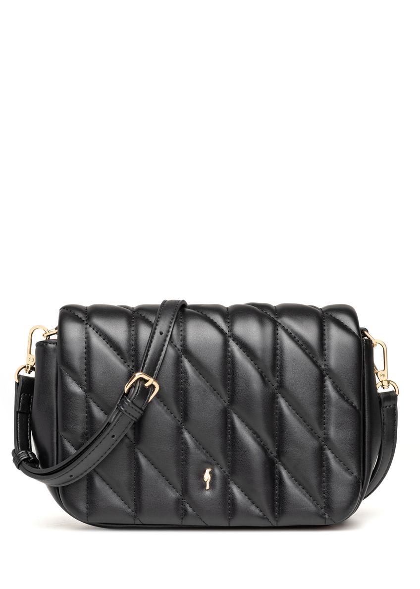 Czarna torebka damska z przeszyciami TOREC-1151-99(W26), widok produktu z przodu na białym tle.