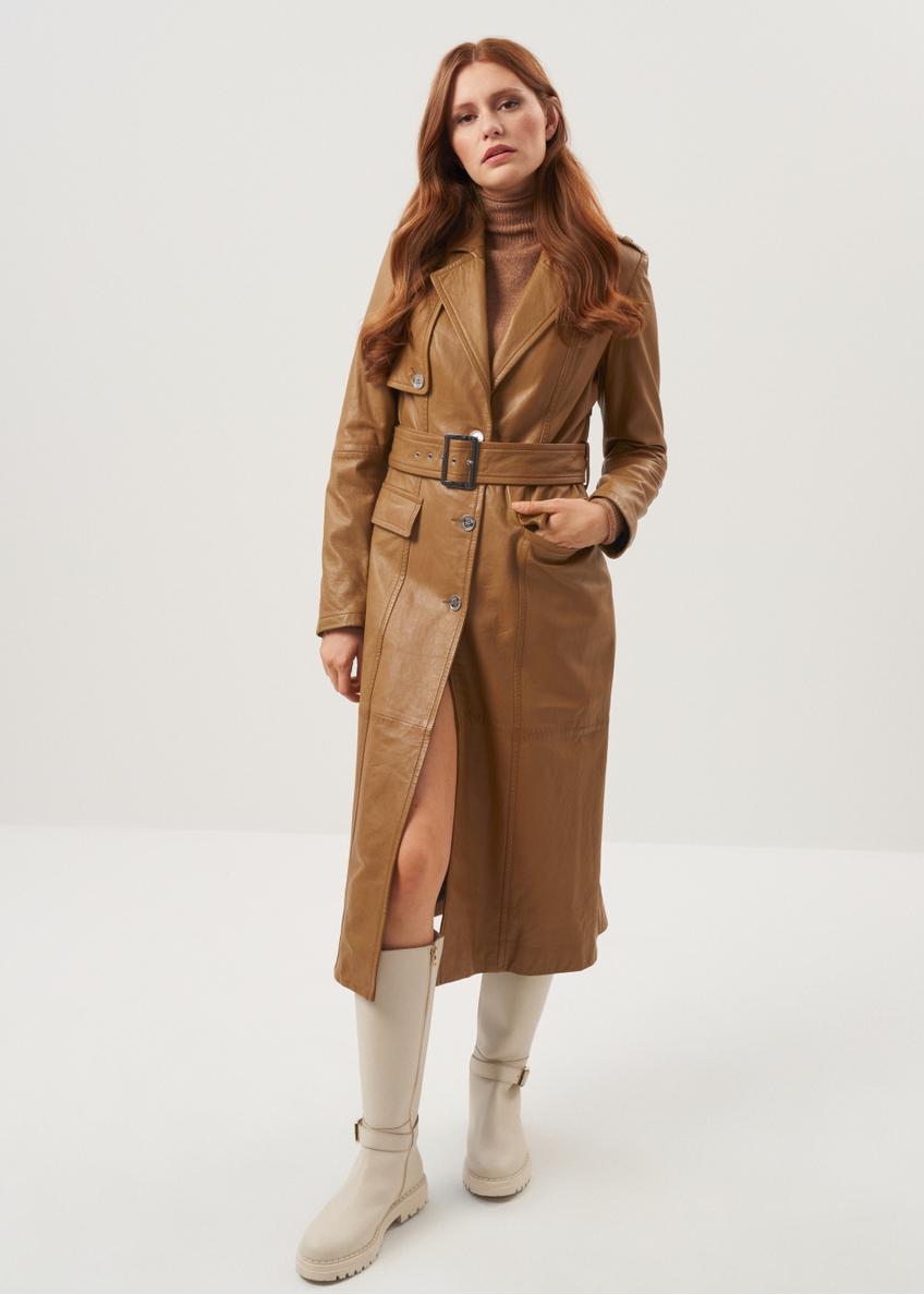 Skórzany długi płaszcz damski KURDS-0413-1331(Z23)