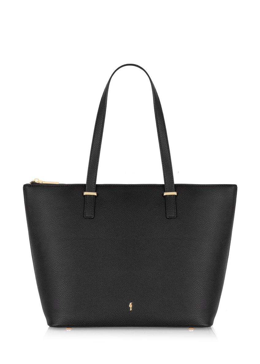 Czarna torebka shopper damska TOREC-0953A-9I(Z26), widok produktu od przodu na białym tle.