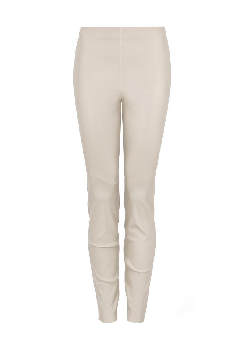 Beżowe skórzane legginsy damskie SPODS-0030-1379(W24)-04
