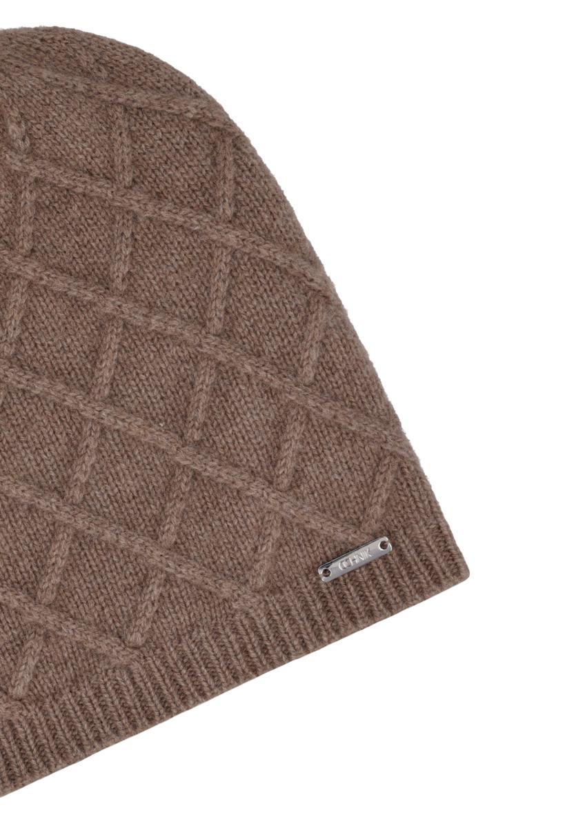 Kaszmirowa czapka damska w kolorze ciemnego beżu CZADT-0231-1K(Z26)