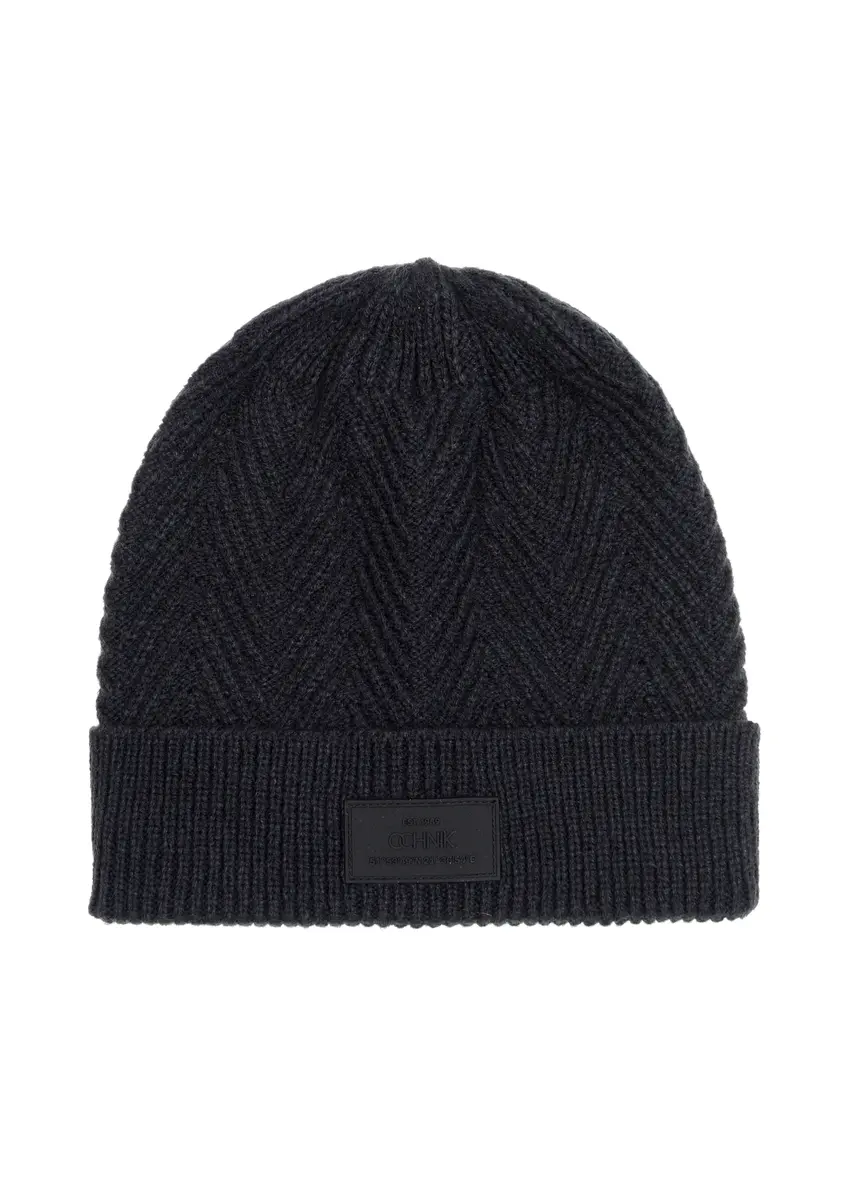 Men's navy blue herringbone cap CZAMT-0057-68(Z24)