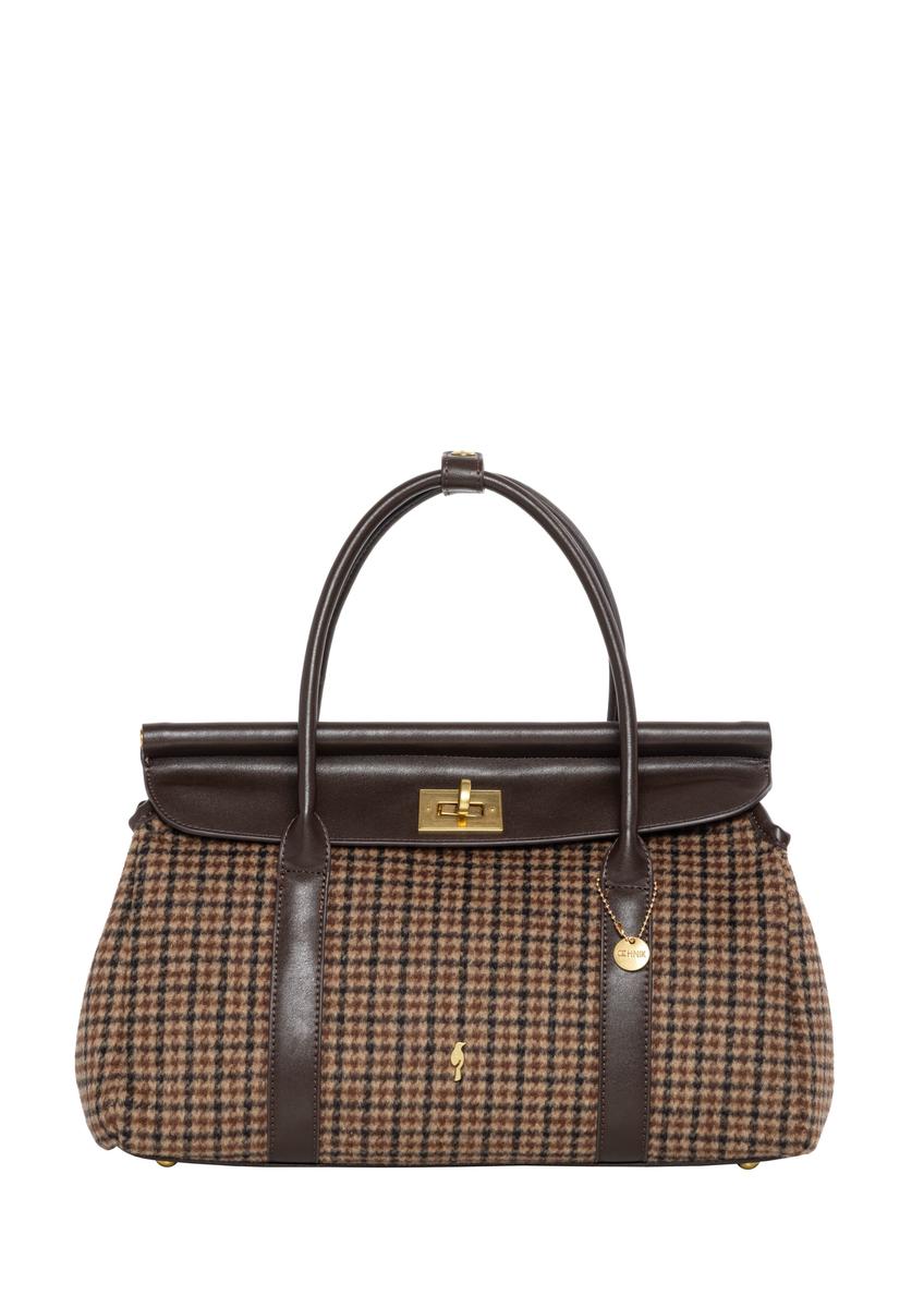 Torebka shopper w kratkę TOREC-1327-1P(Z26), widok produktu z przodu na białym tle.