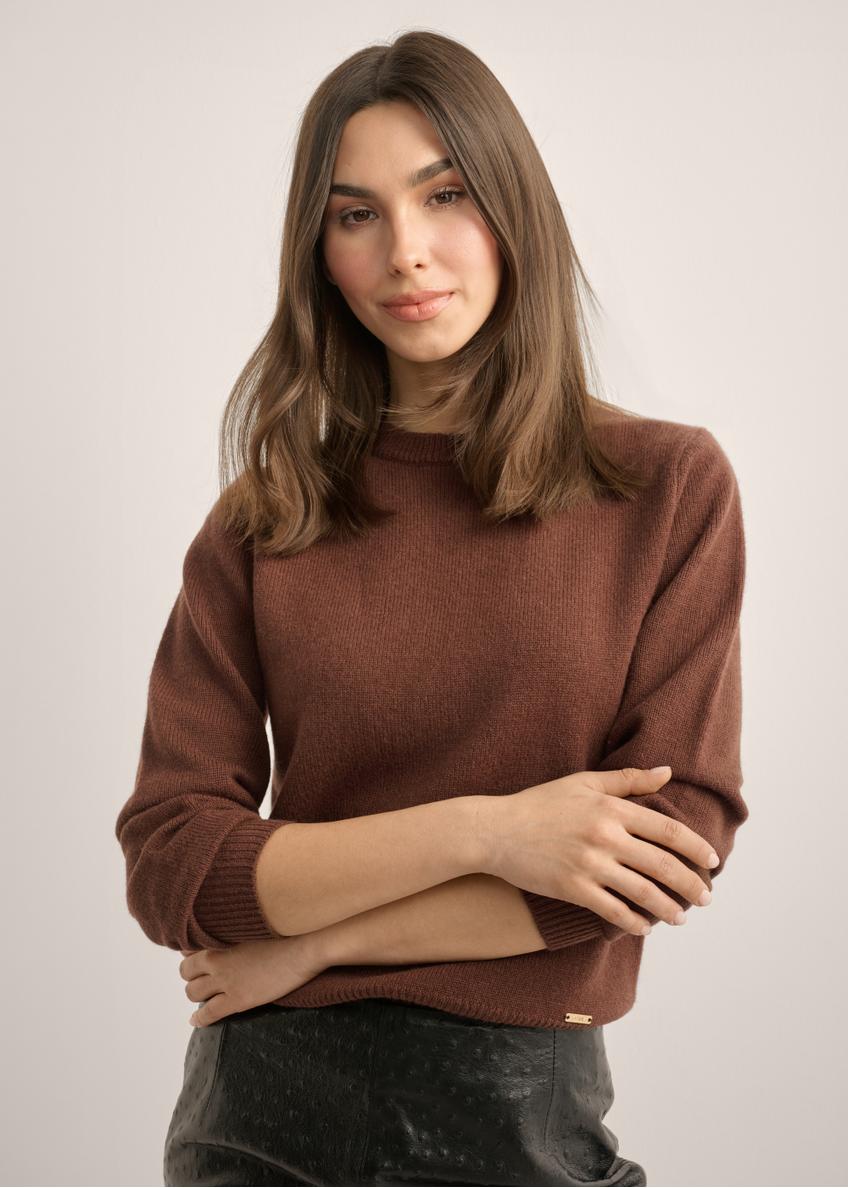 Brązowy sweter damski z kaszmiru i wełny SWEDT-0251A-1H(Z26)