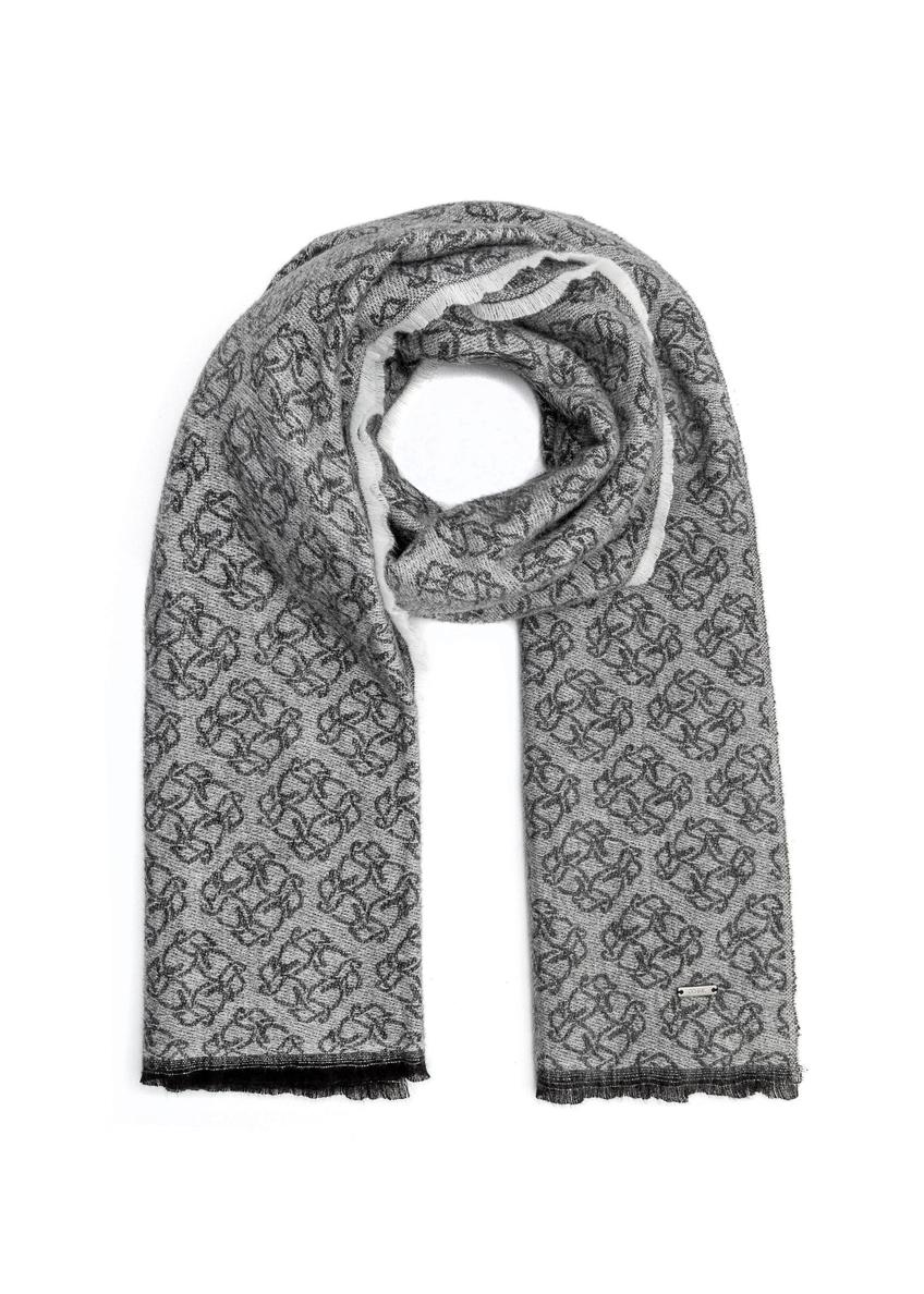 Duży szary szalik damski w monogram SZADT-0130A-91(Z25), widok produktu od przodu na białym.