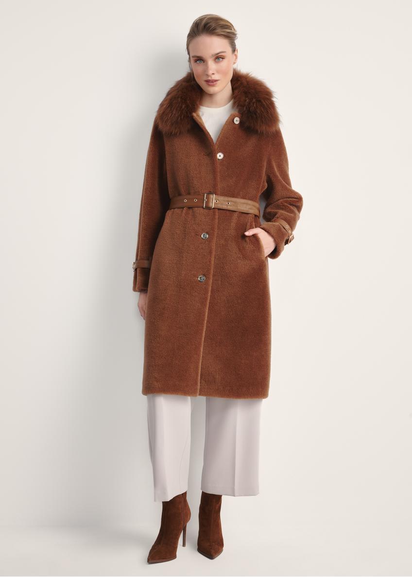 Długie futro damskie w kolorze camelowym FUTDW-0031-24(Z25)