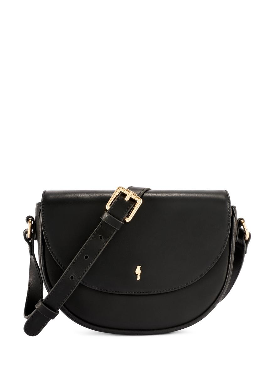 Czarna skórzana mała torebka TORES-1260-99(W26) - widok produktu z przodu, na białym tle. 