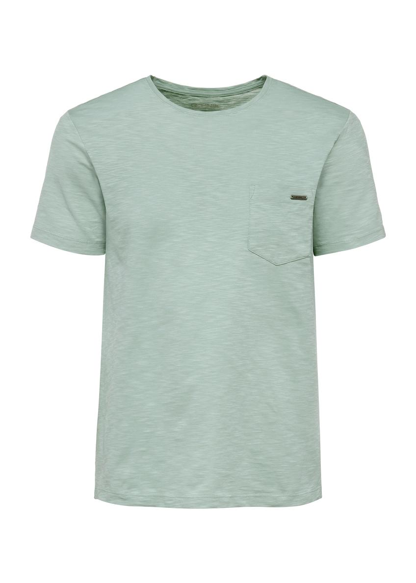 Zielony bawełniany t-shirt męski TSHMT-0121-52(W25), widok produktu z przodu na białym tle.